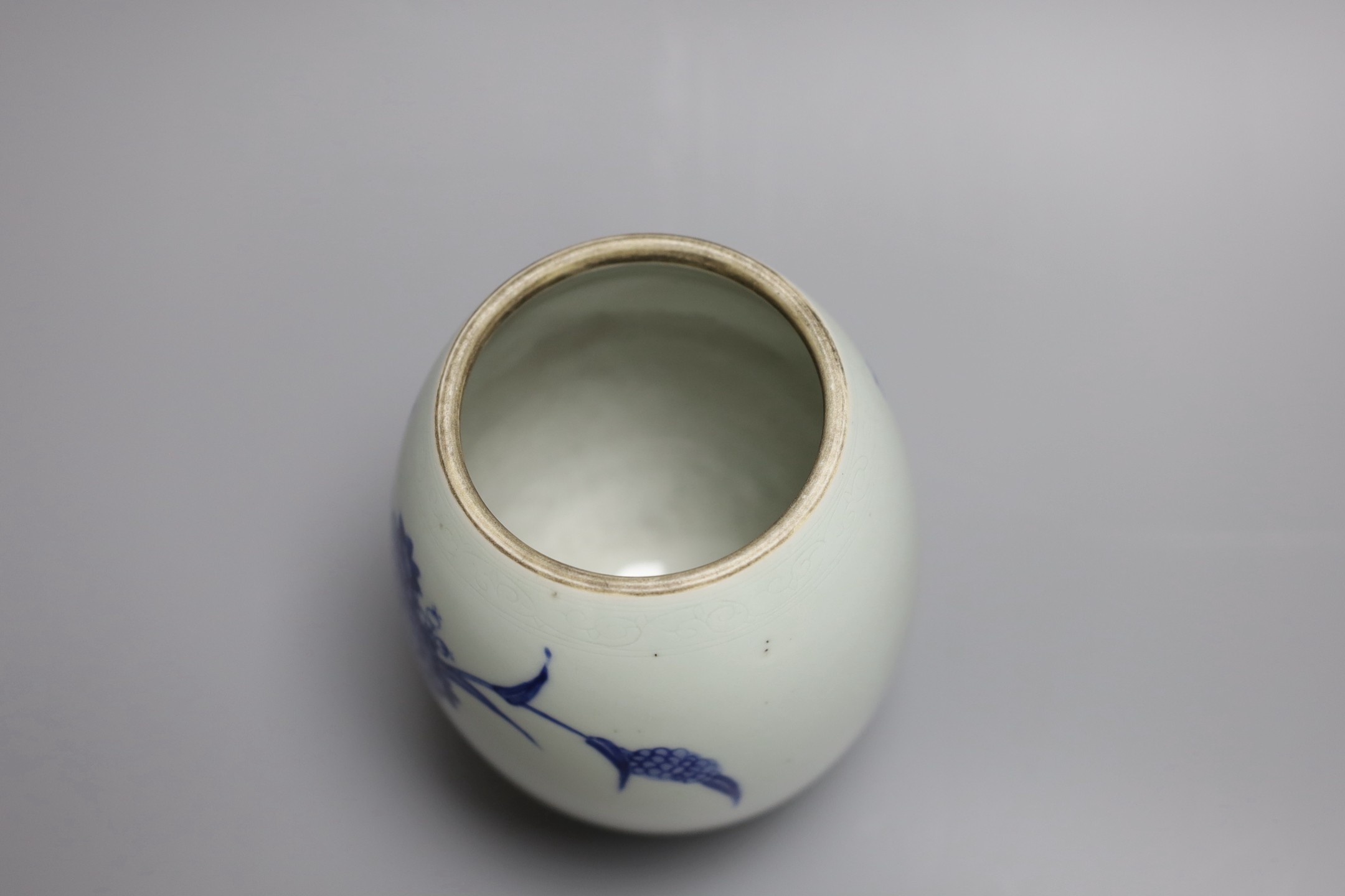 A Chinese blue and white ovoid jar, 15cm